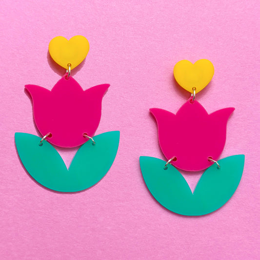 Hot Pink Tulip Drop Earrings