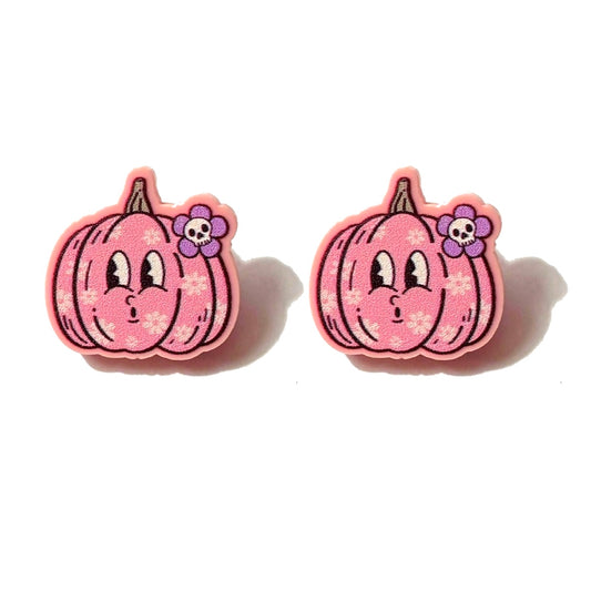 Pink Retro Floral Pumpkin Post Earrings