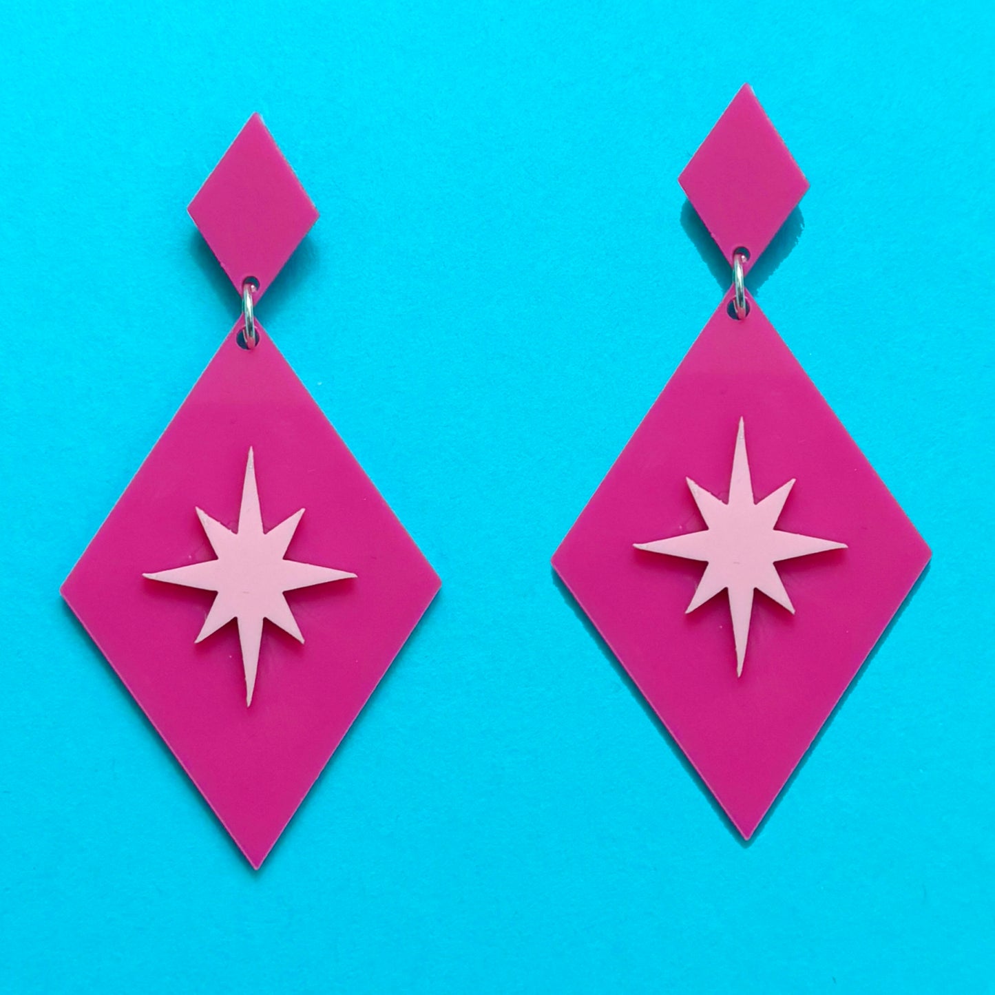 Hot Pink Retro Twinkle Drop Earrings