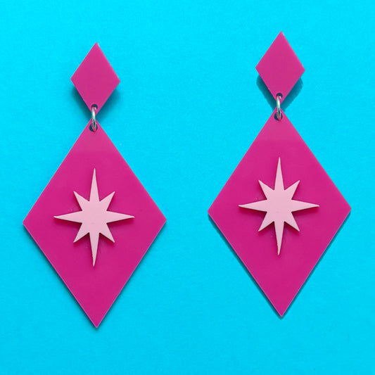 Hot Pink Retro Twinkle Drop Earrings