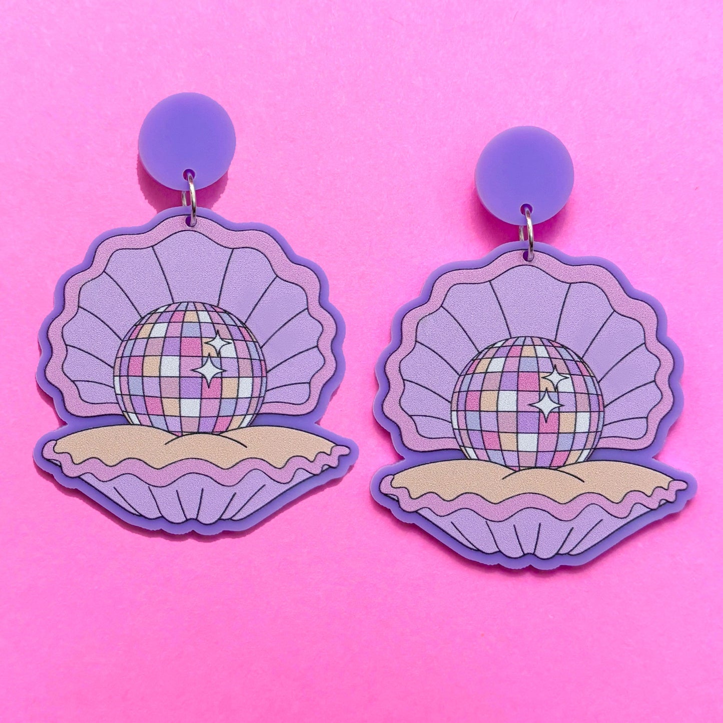 Disco Ball Oyster Shell Drop Earrings