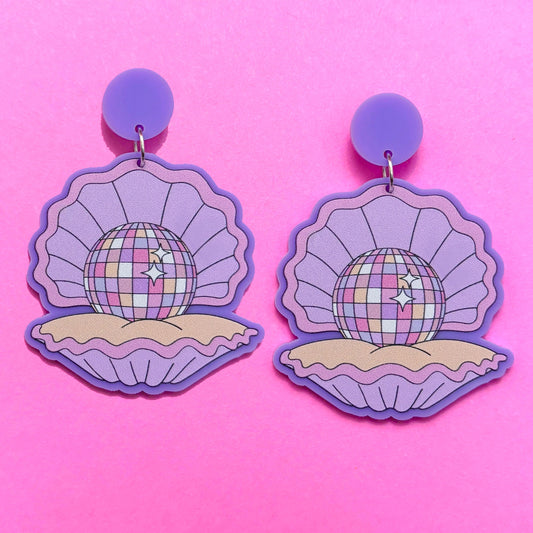 Disco Ball Oyster Shell Drop Earrings
