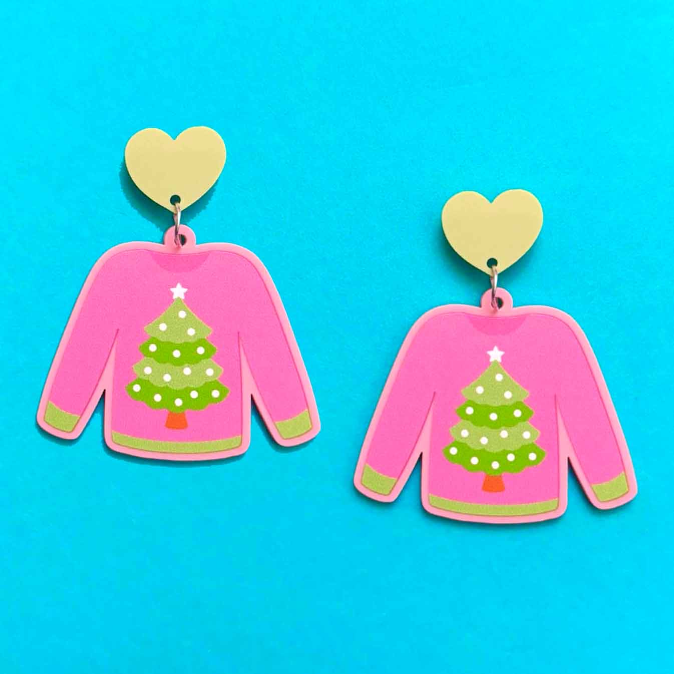 Pink Christmas Sweater Drop Earrings