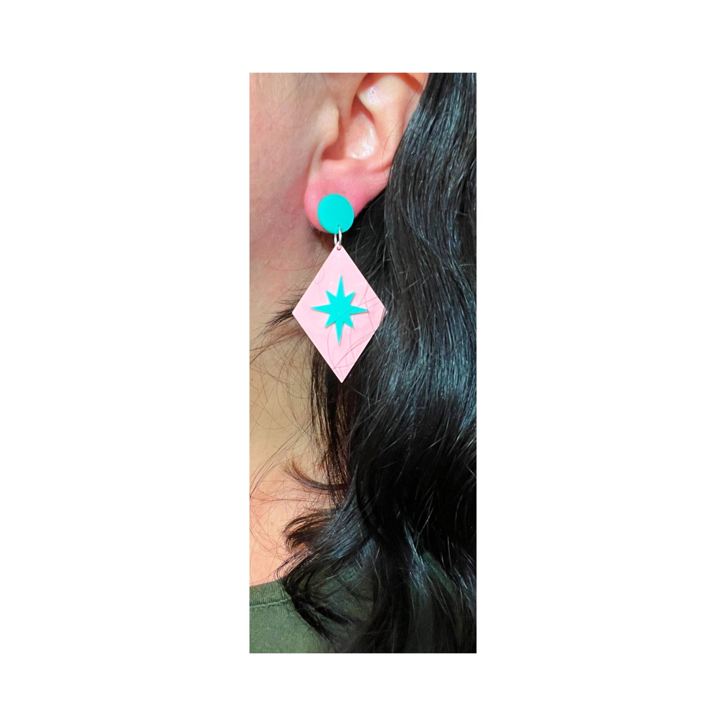 Pink & Mint Retro Twinkle Drop Earrings