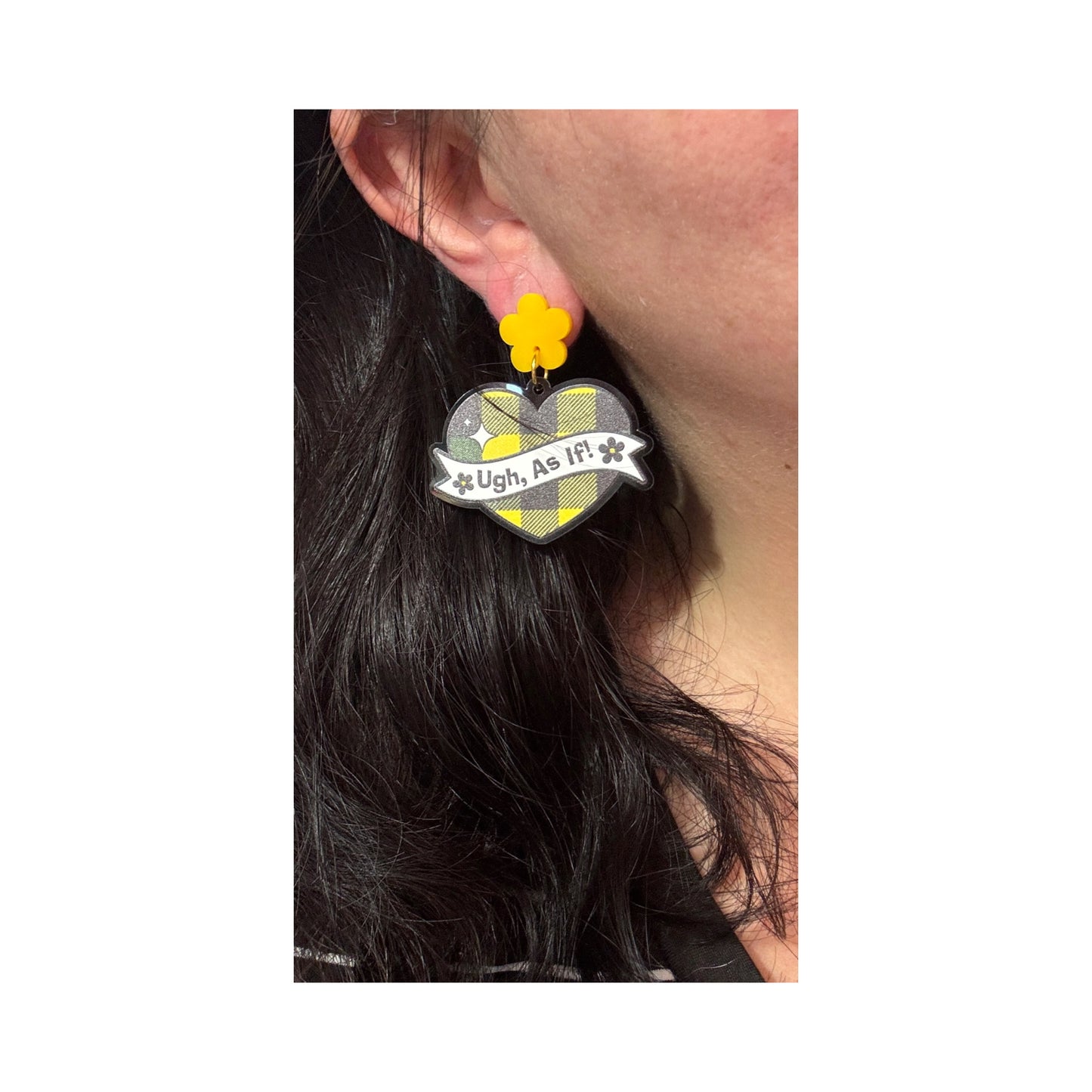 Ugh, As If! Plaid Heart Acrylic Drop Earrings