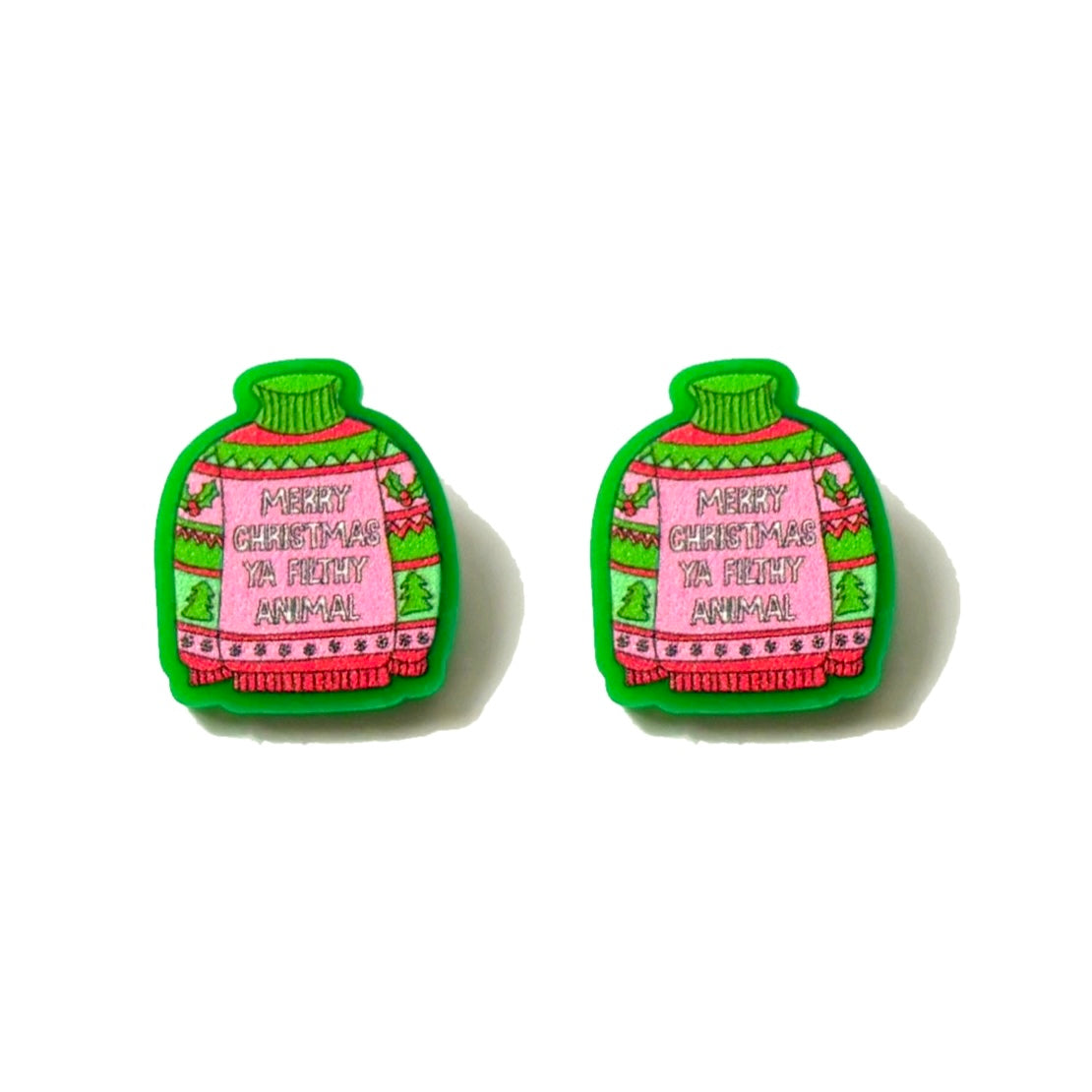 Merry Christmas Ya Filthy Animal Sweater Post Earrings