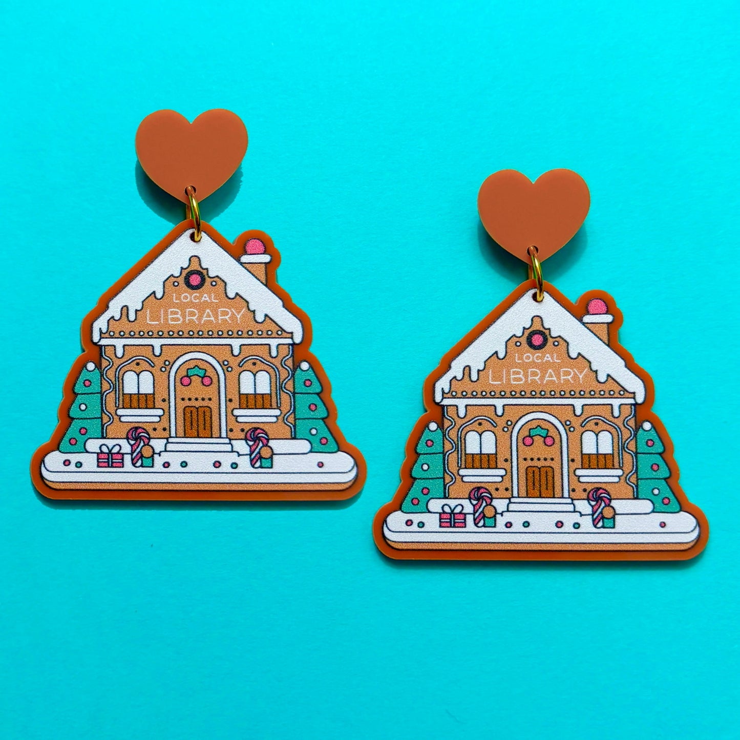 Gingerbread Library Drop Earrings