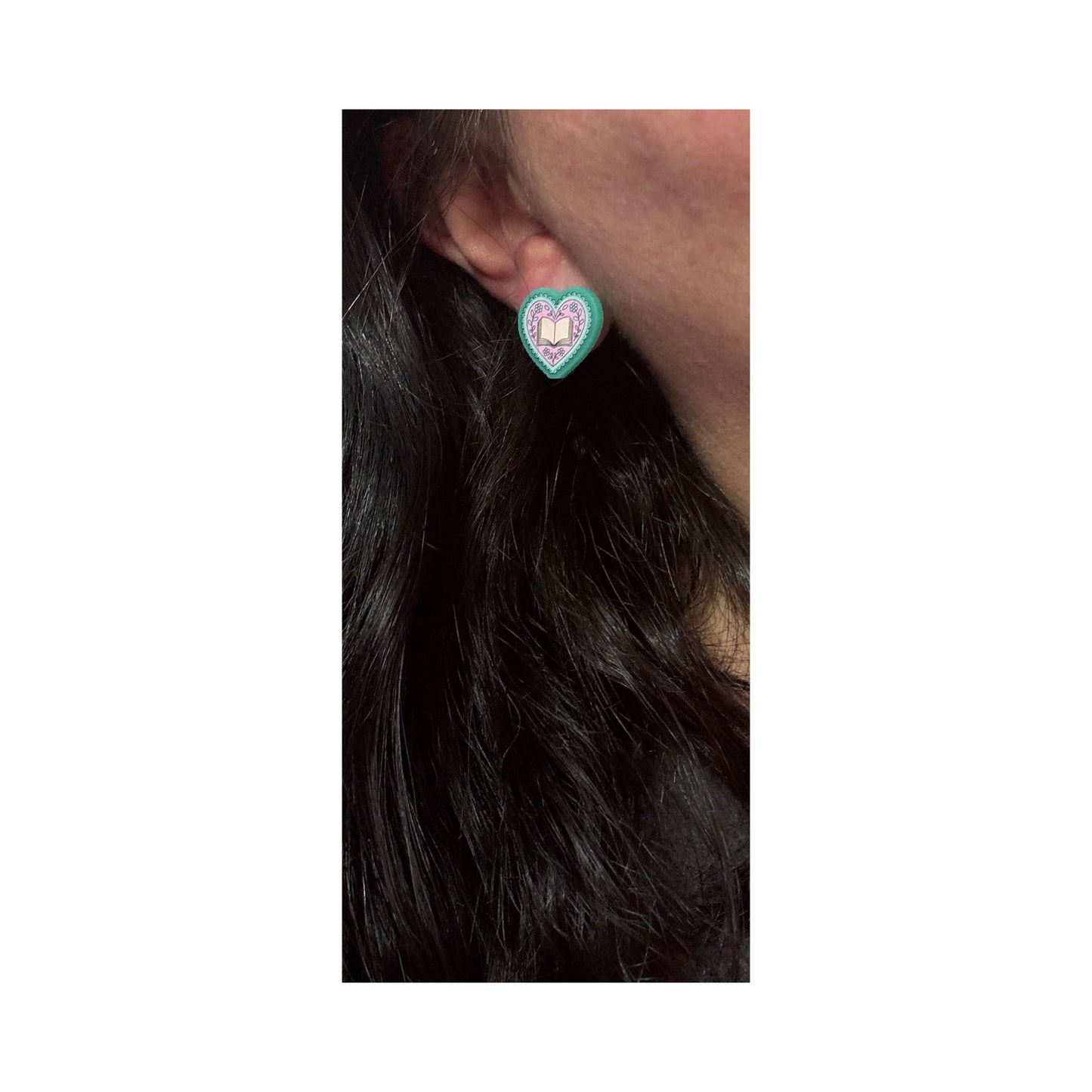 Mint Bookish Heart Post Earrings