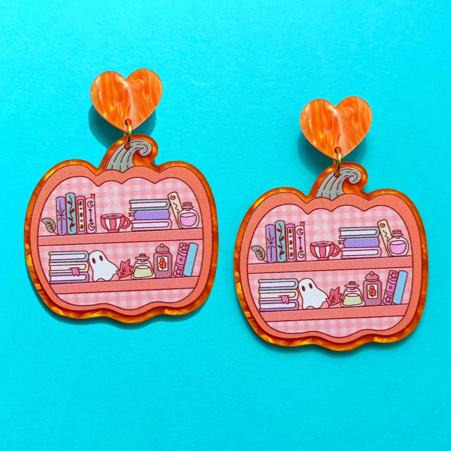 Pumpkin Bookshelf Drop Earrings
