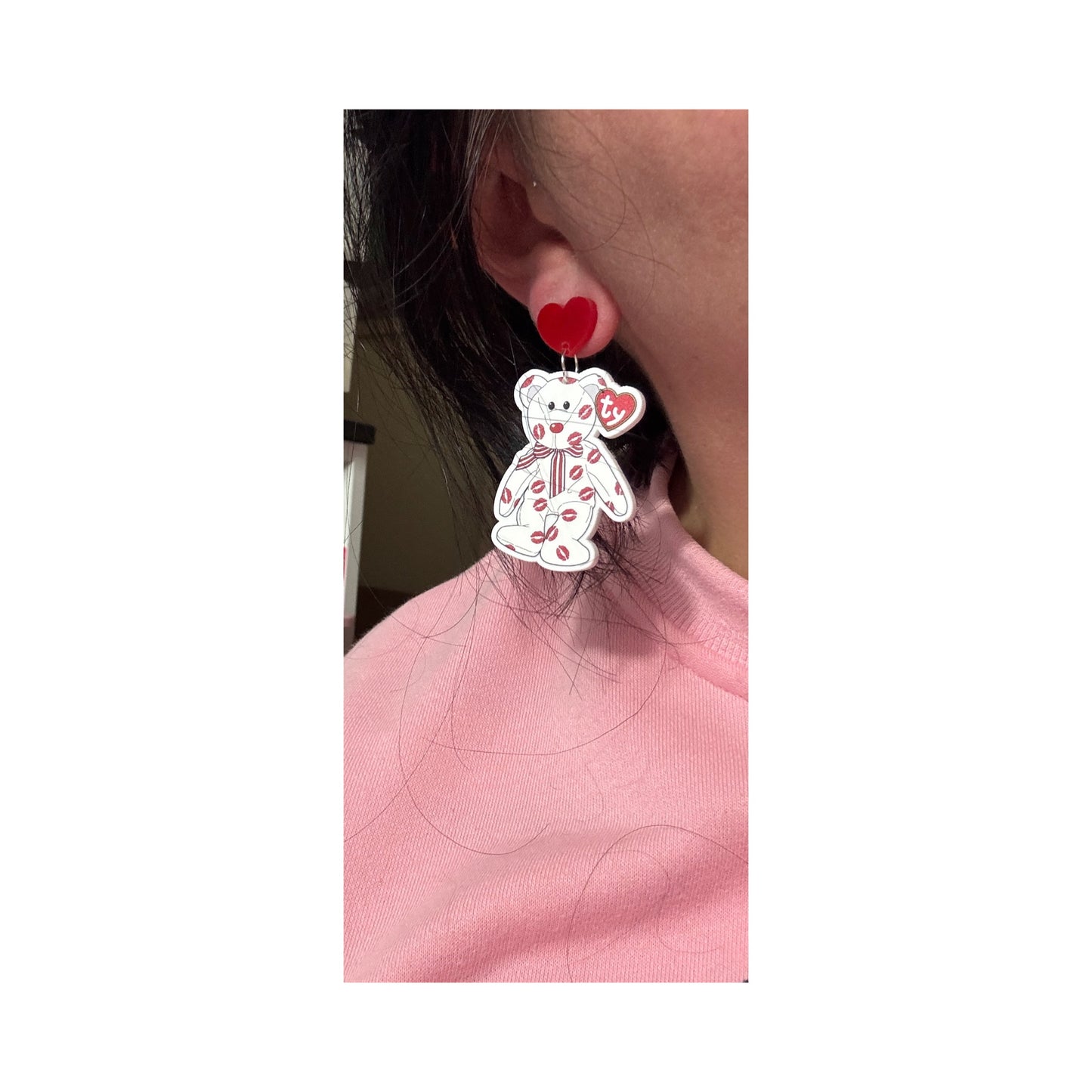 Sweetheart Beanie Bear Drop Earrings