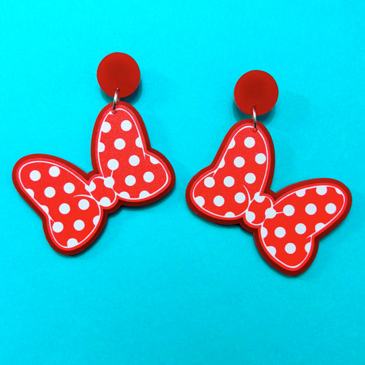 Mouse Polka Dot Bow Drop Earrings