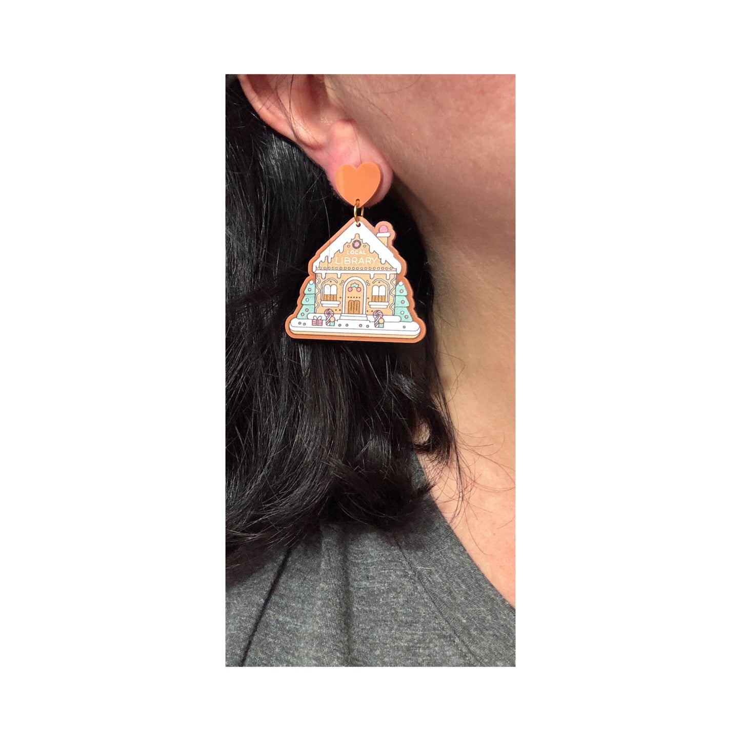 Gingerbread Library Drop Earrings