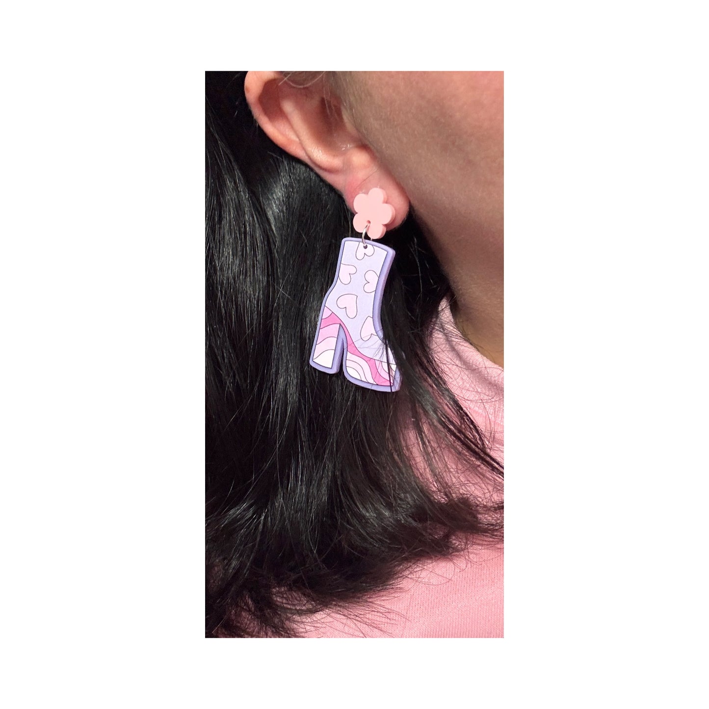 Retro Heart Print Platforms Drop Earrings