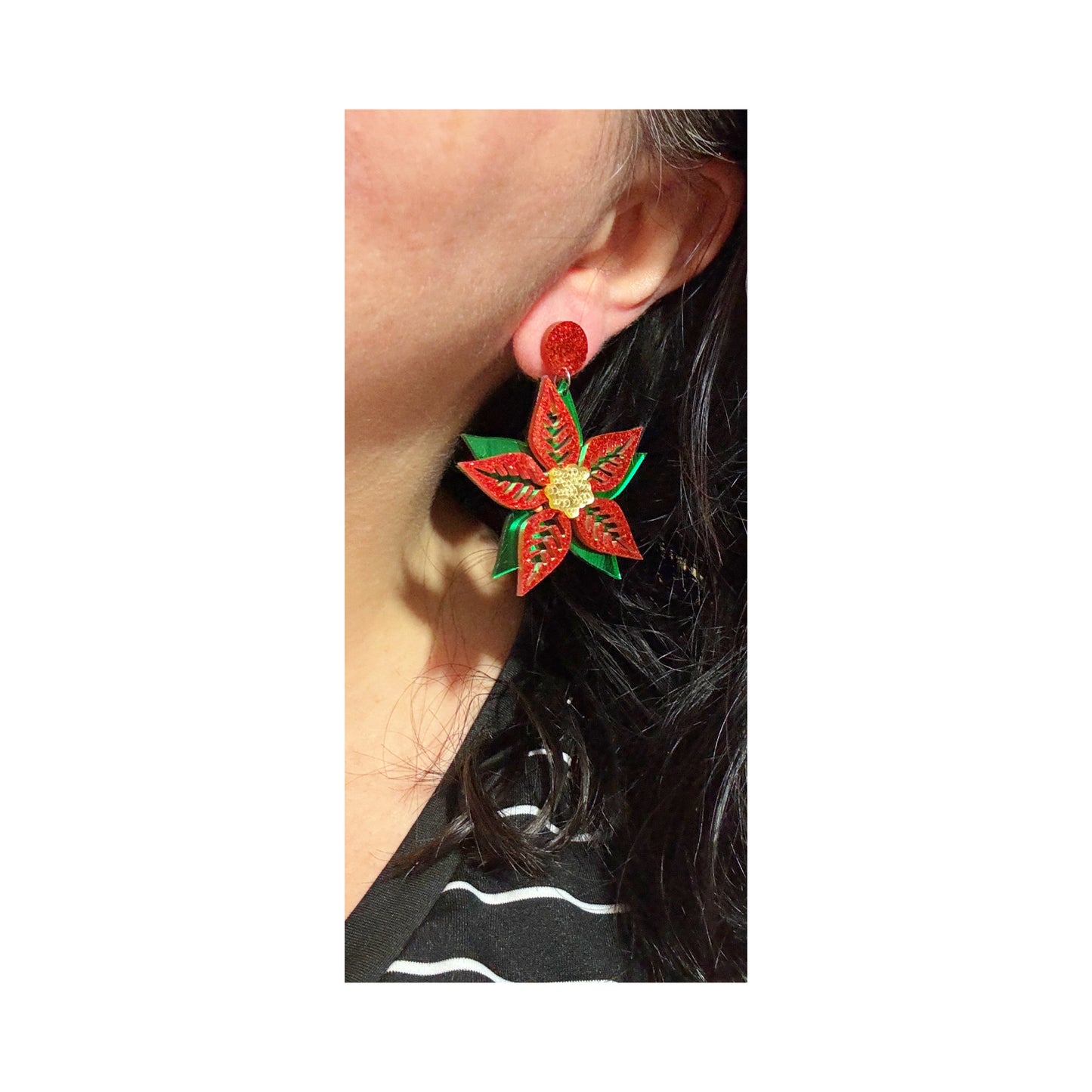 Red Poinsettia Acrylic Drop Earrings