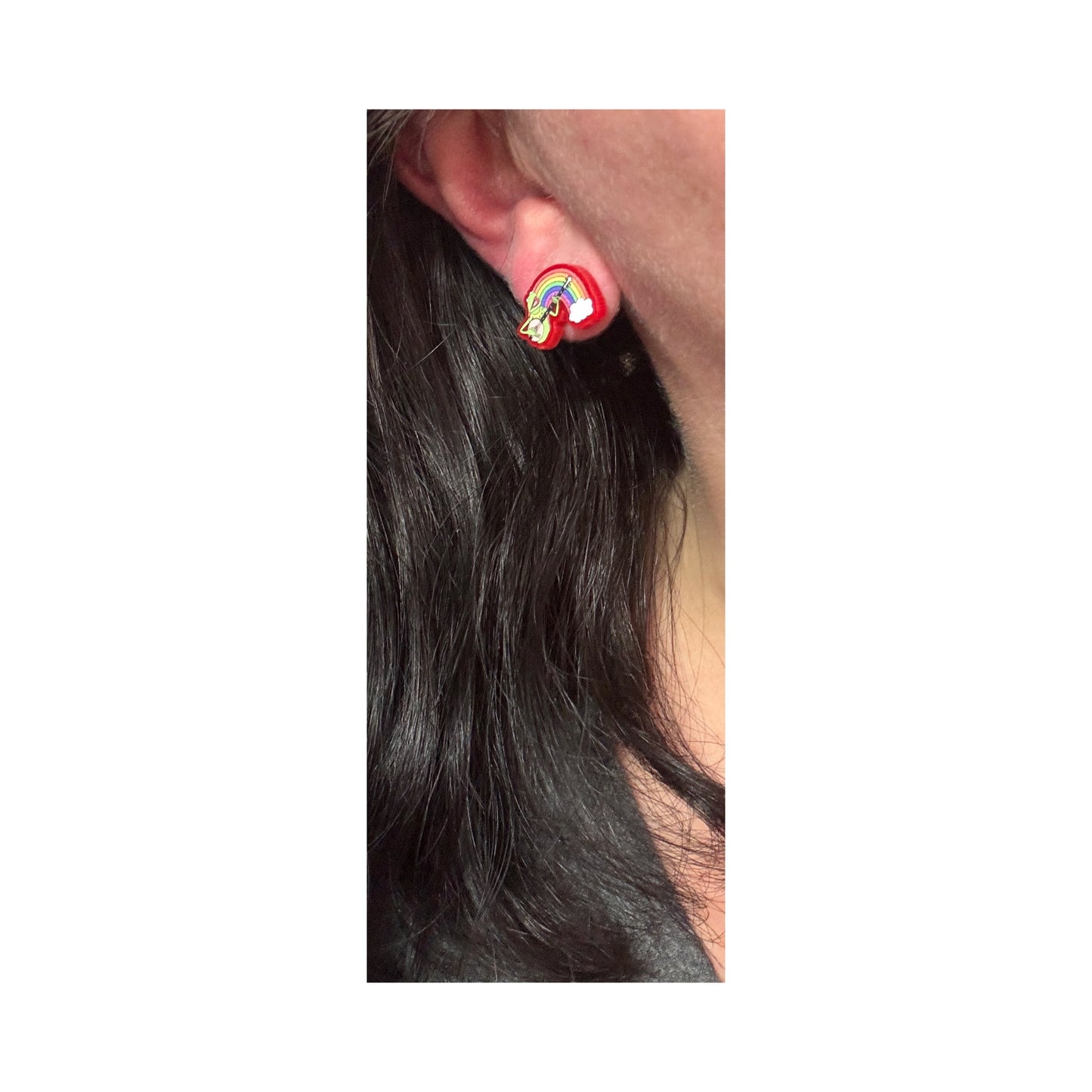 Rainbow Frog Guitar Post Earrings
