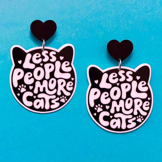 Less People More Cats Drop Earrings