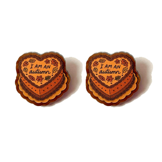 I Am An Autumn Heart Cake Post Earrings