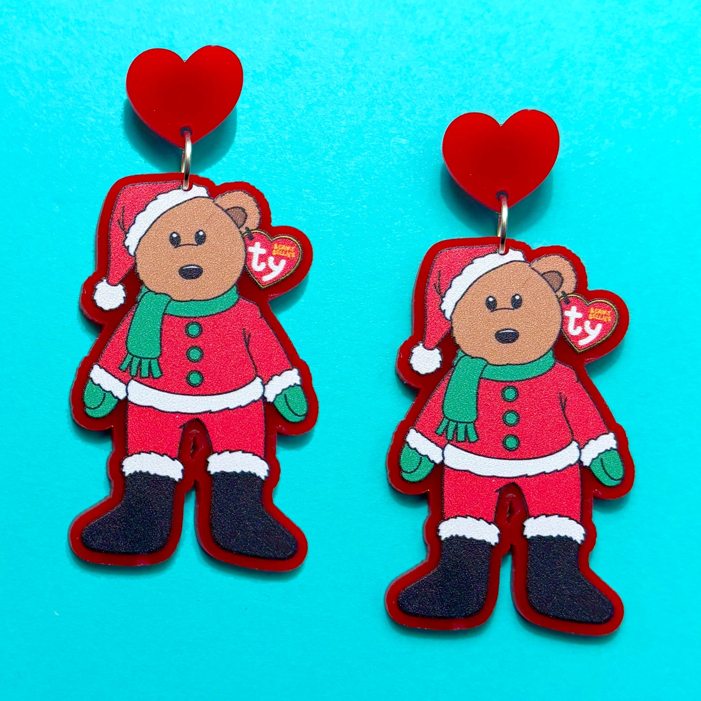 Santa Hat Beanie Bear Drop Earrings