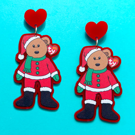 Santa Hat Beanie Bear Drop Earrings