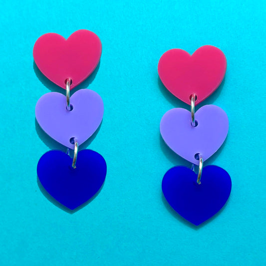 Bisexual Flag Heart Tiered Drop Earrings