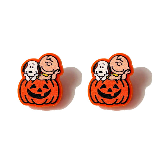 Pumpkin Snoop & Charlie Post Earrings