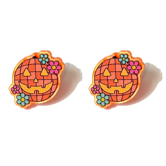 Groovy Disco Ball Pumpkin Post Earrings
