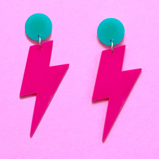 Hot Pink Lightning Bolt Drop Earrings