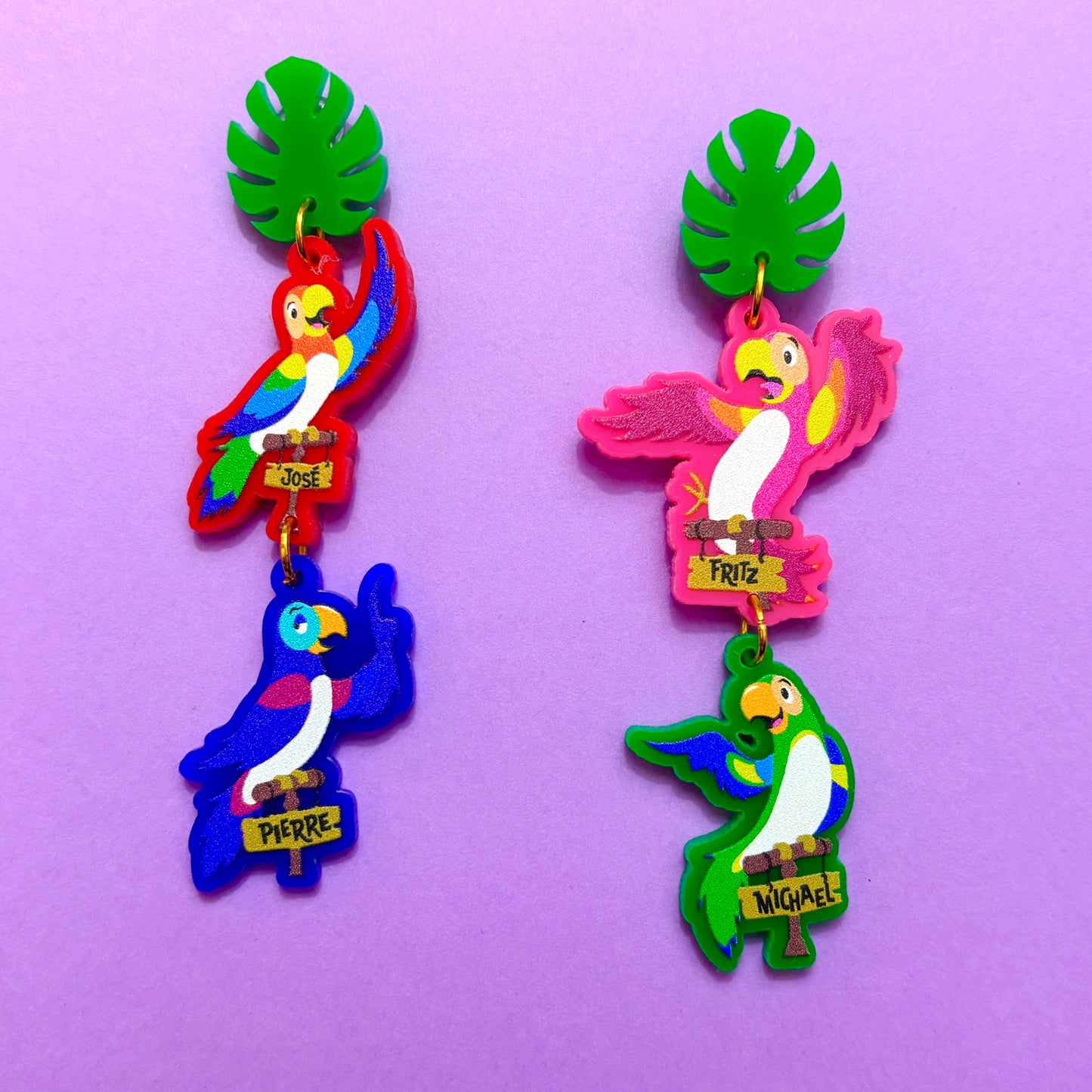 Tiki Birds Tiered Acrylic Acrylic Drop Earrings