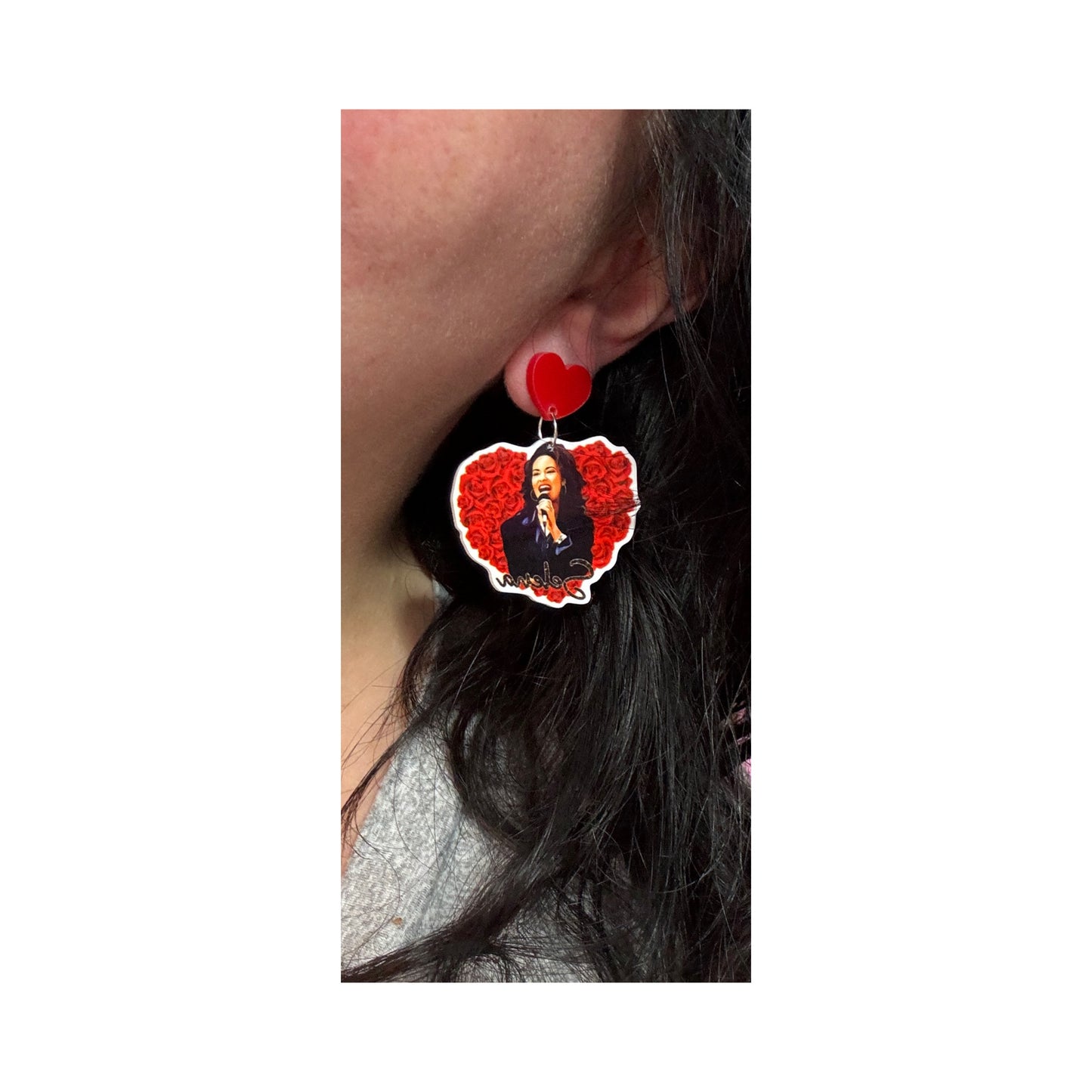 Selena Inspired Rose Heart Acrylic Drop Earrings