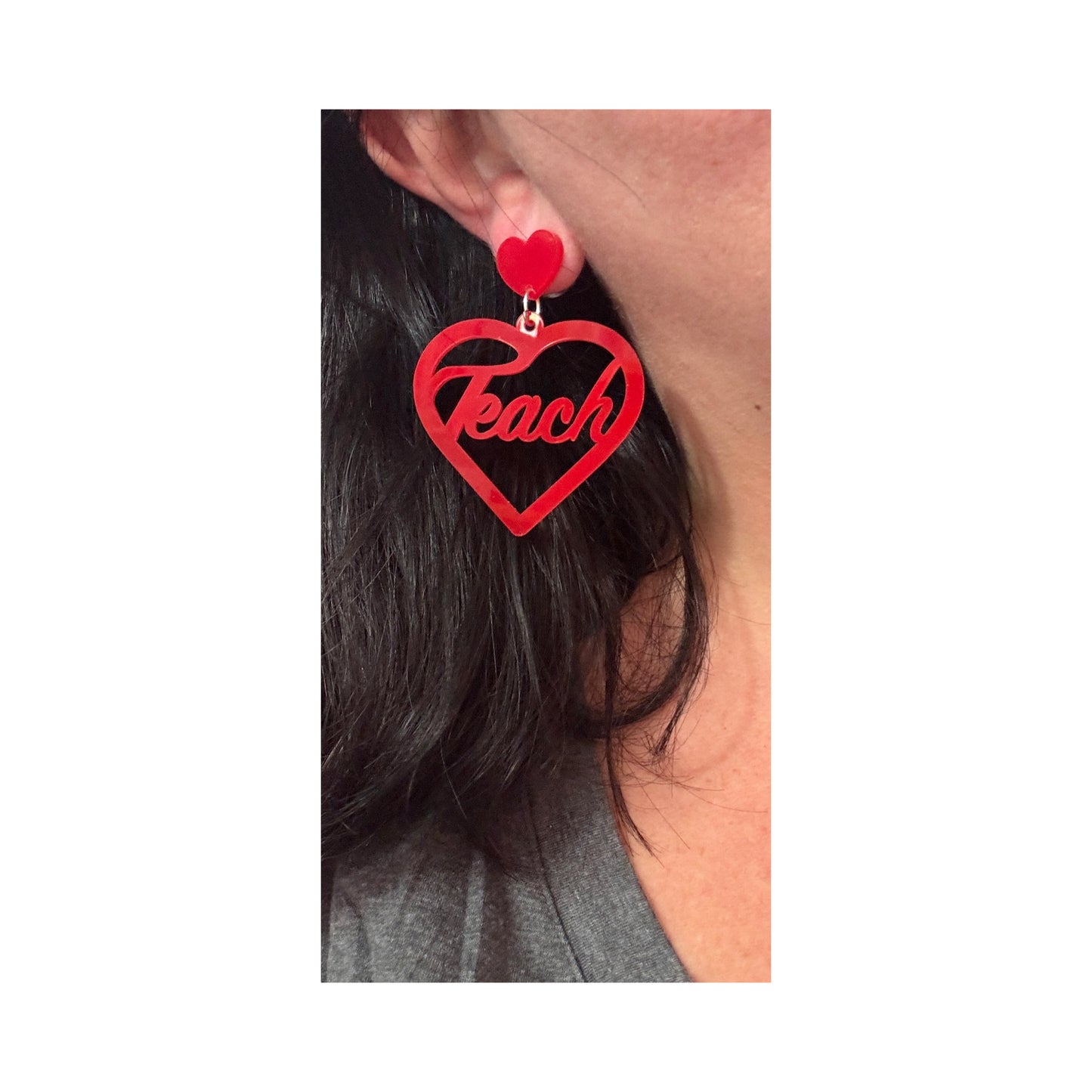 Red Teach Heart Drop Earrings