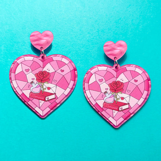 Romance Stained Glass Heart Drop Earrings