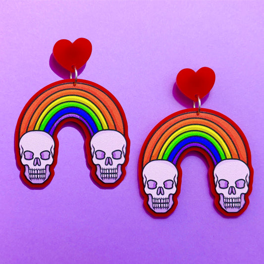 Rainbow Skull Drop Earrings