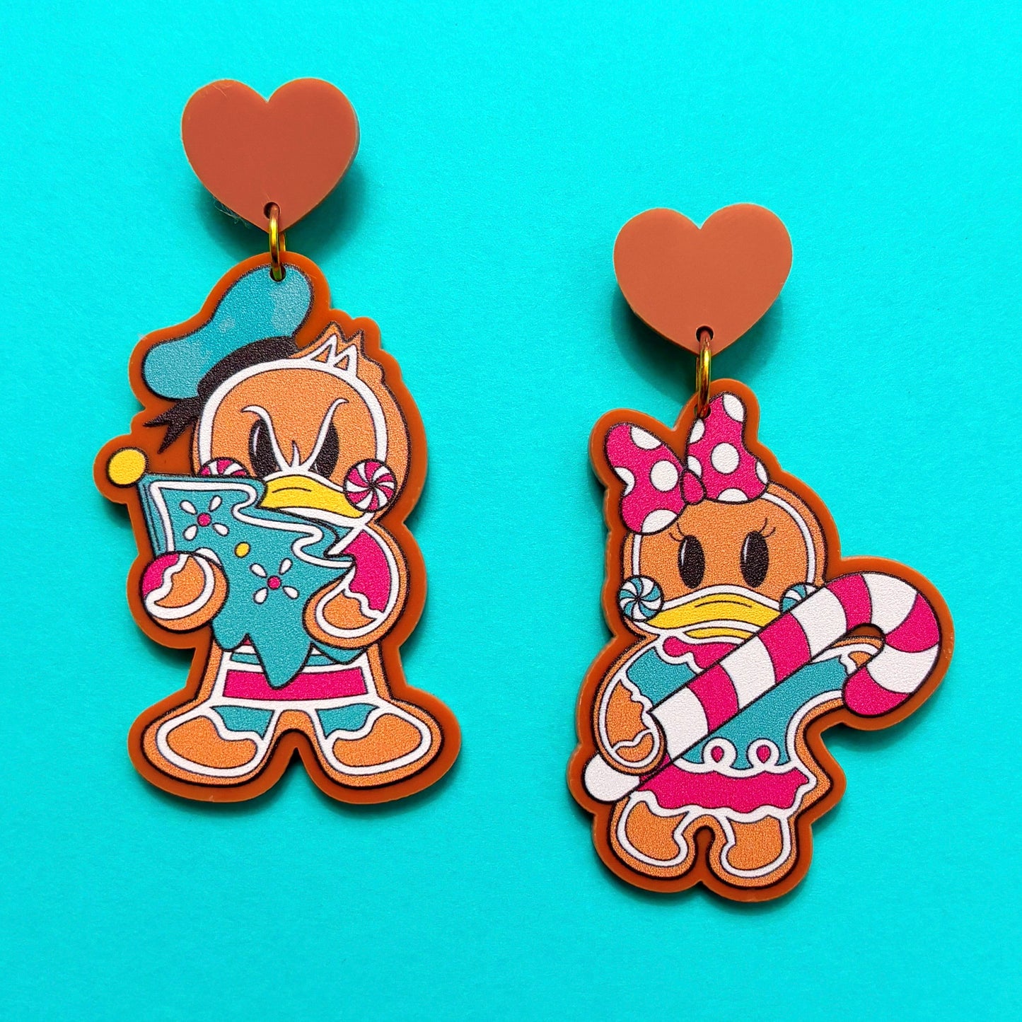 Duck Couple Gingerbread Drop Earrings