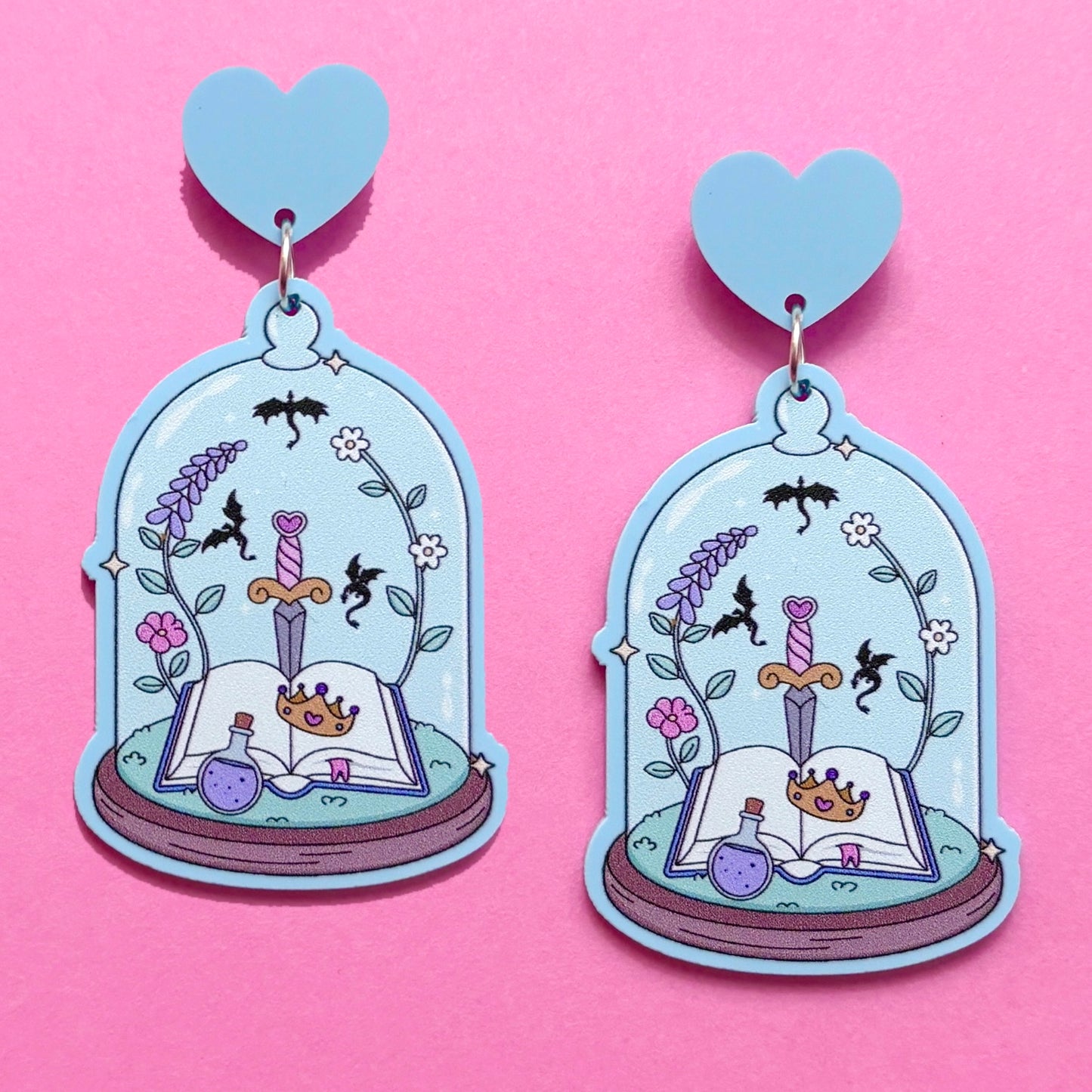 Fantasy Book Cloche Drop Earrings