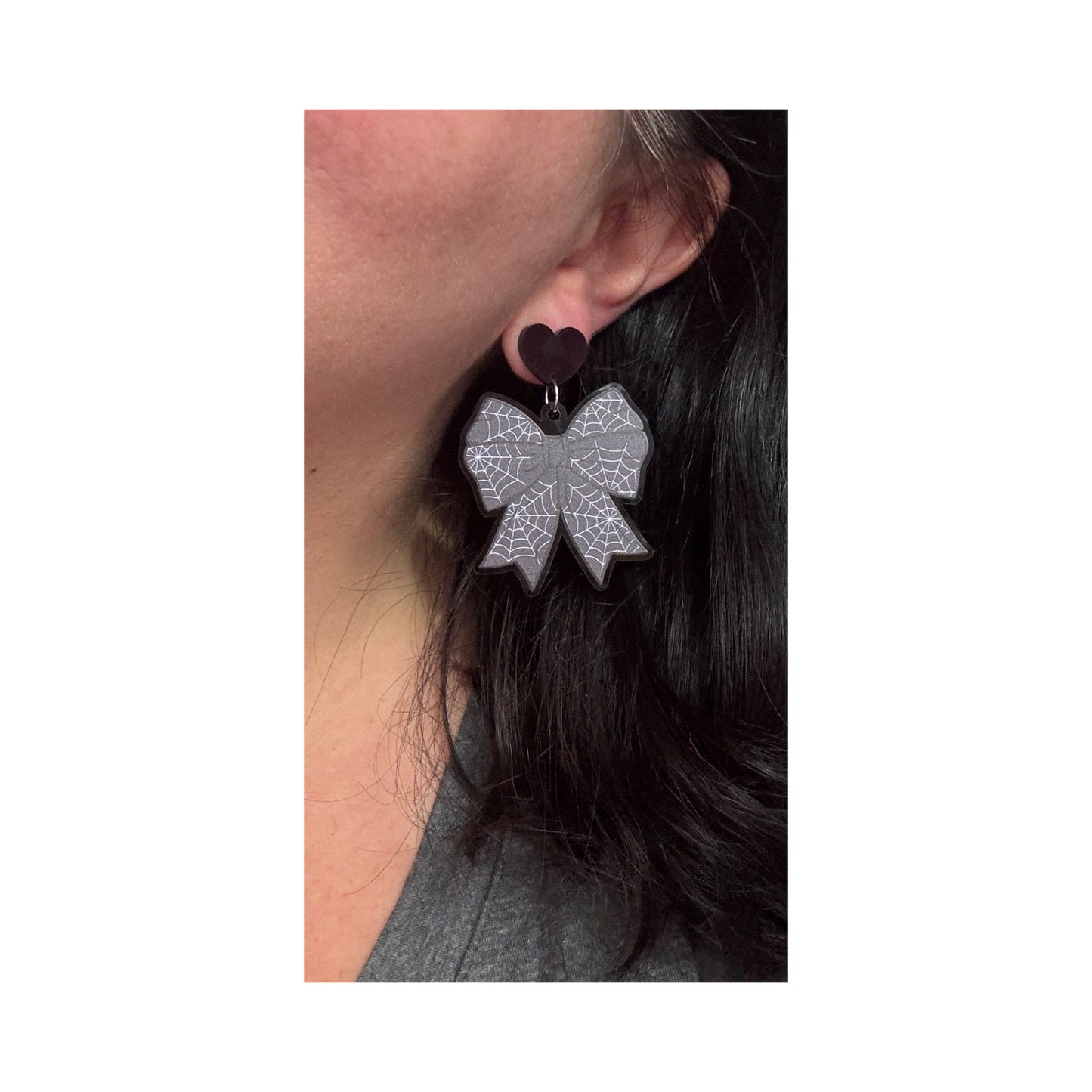 Spiderweb Coquette Bow Drop Earrings