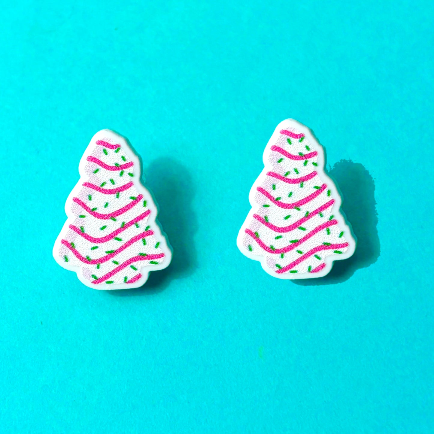 Pink Christmas Tree Cake Post Earrings