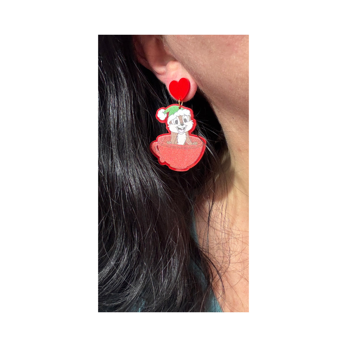 Holiday Chipmunk Mugs Drop Earrings