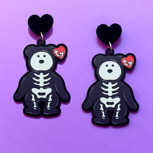 Skeleton Bean Bear Drop Earrings