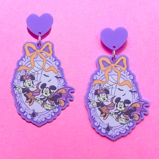 Retro Witchy Mouse Couple Cameo Drop Earrings