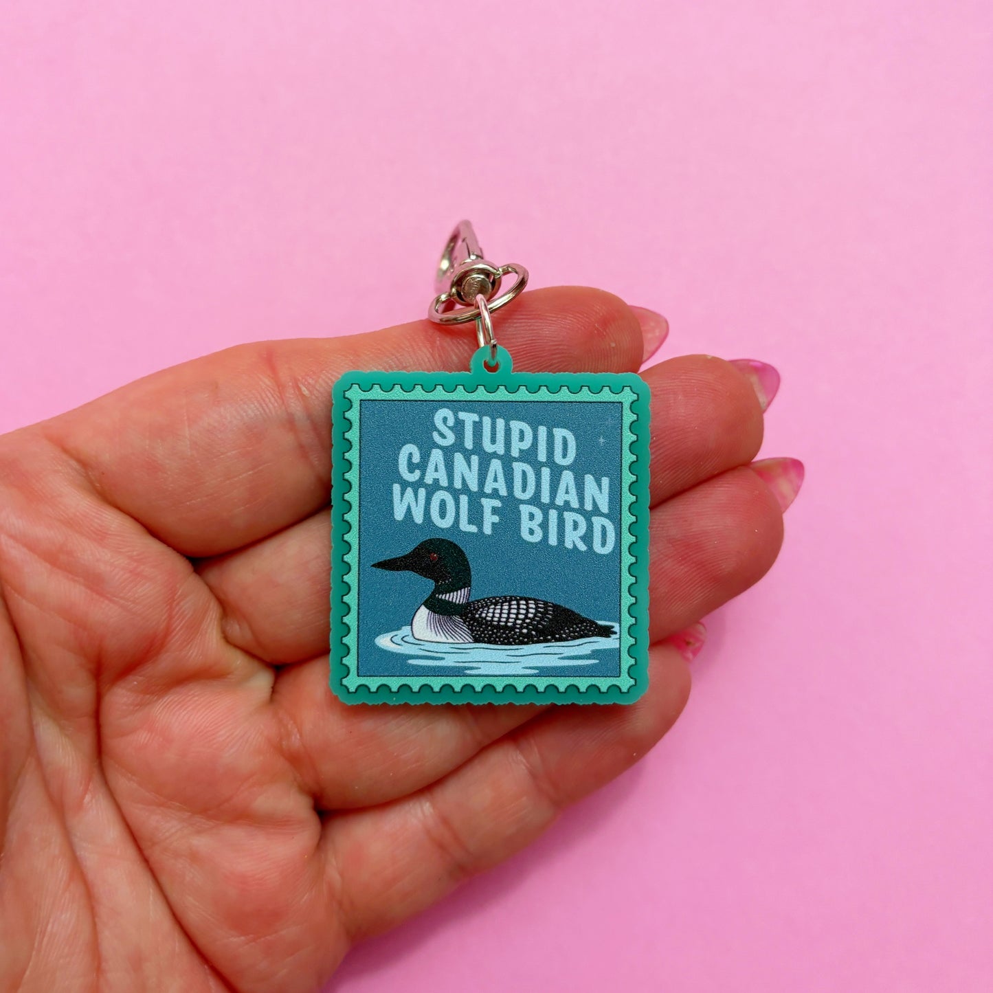 Stupid Canadian Wolf Bird Keychain or Bag Charm