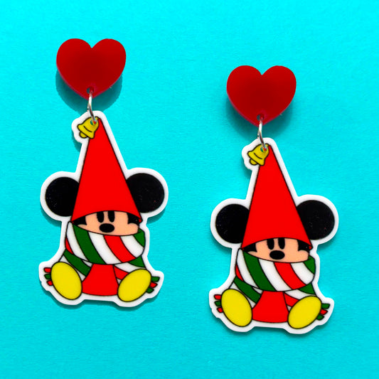 Mouse Holiday Gnome Drop Earrings