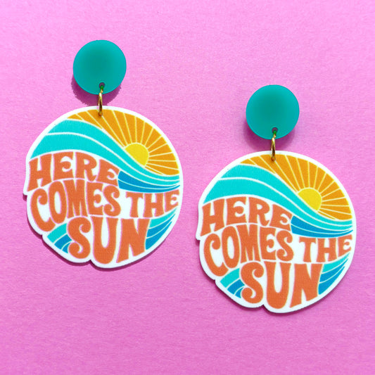 Here Comes The Sun Aqua Acrylic Drop Earrings