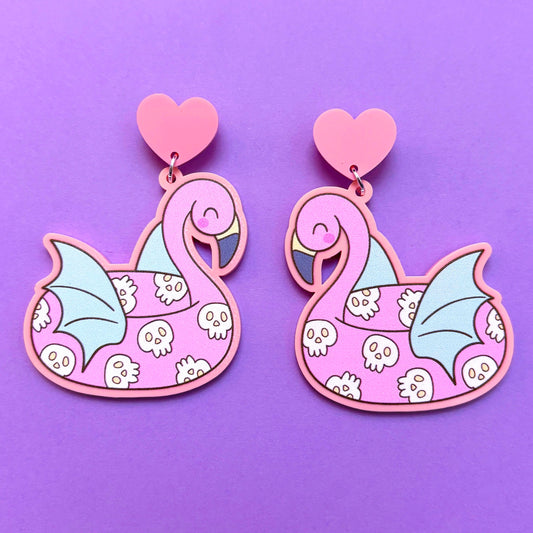 Spooky Flamingo Floatie Drop Earrings