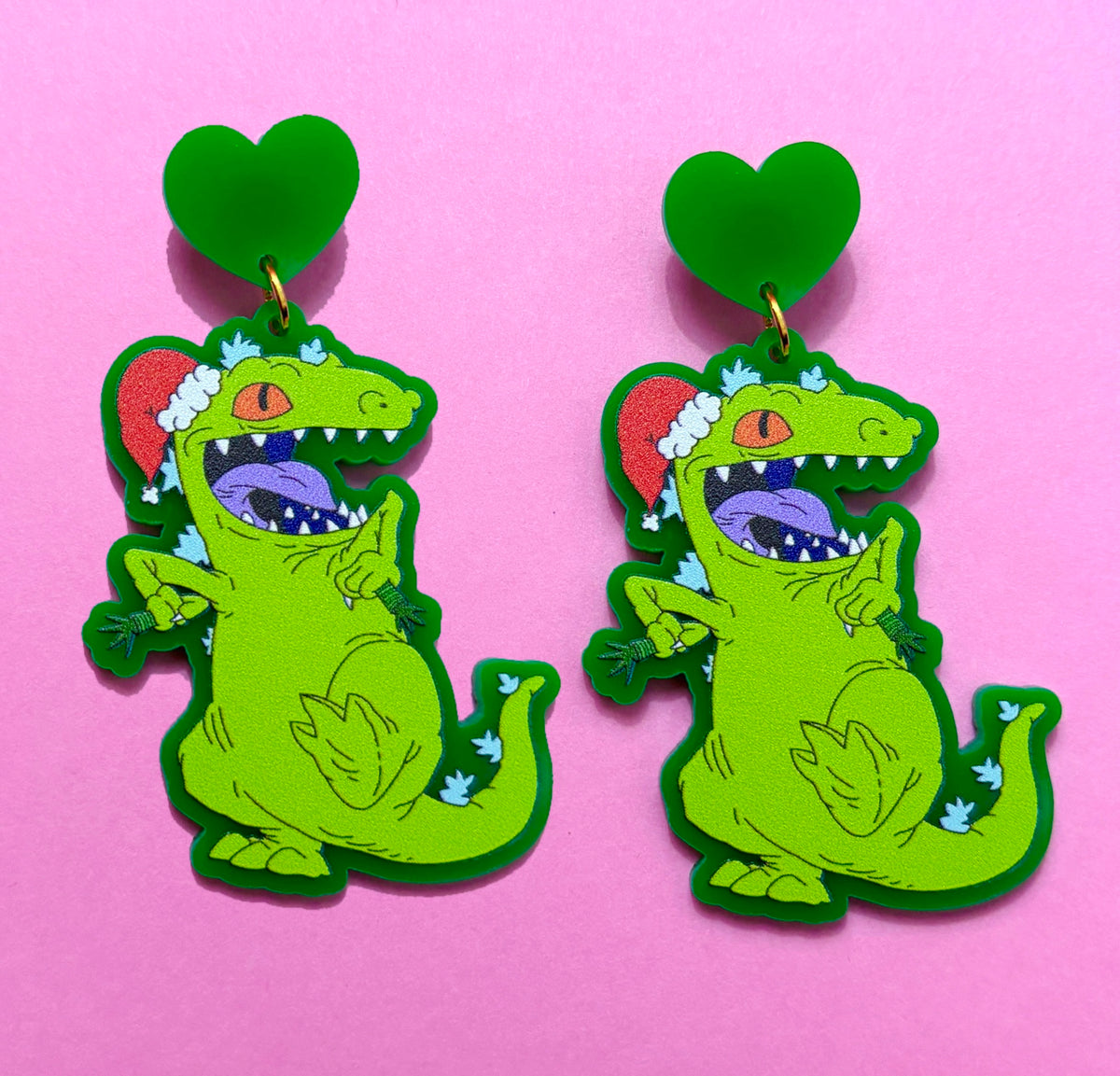 Santa Hat Reptar Drop Earrings
