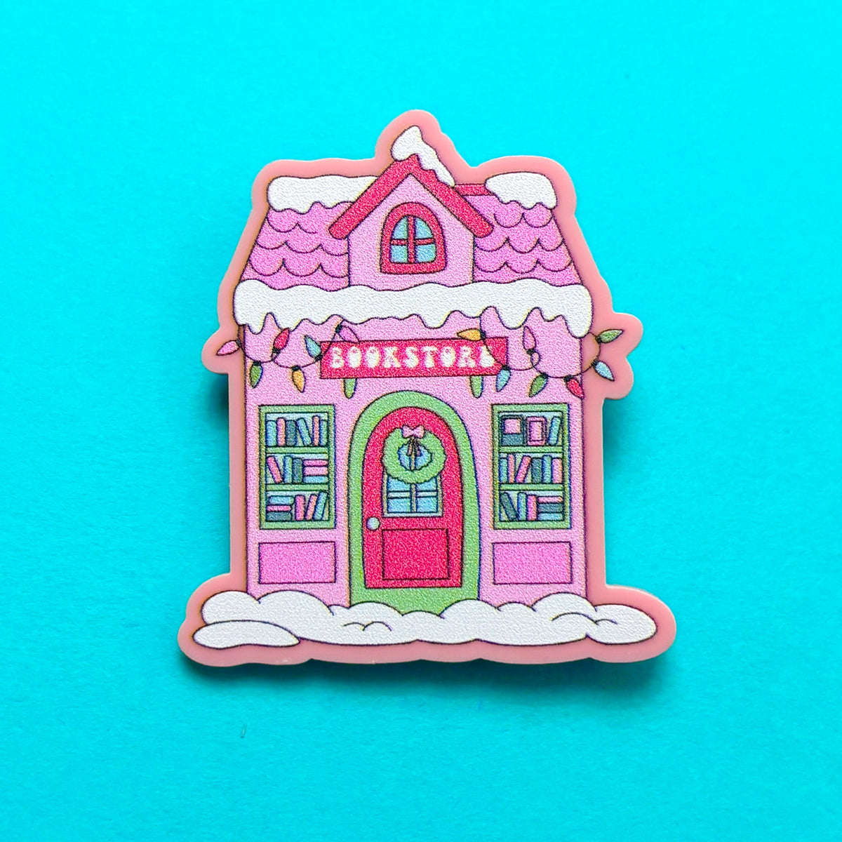Pink Holiday Bookstore Pin