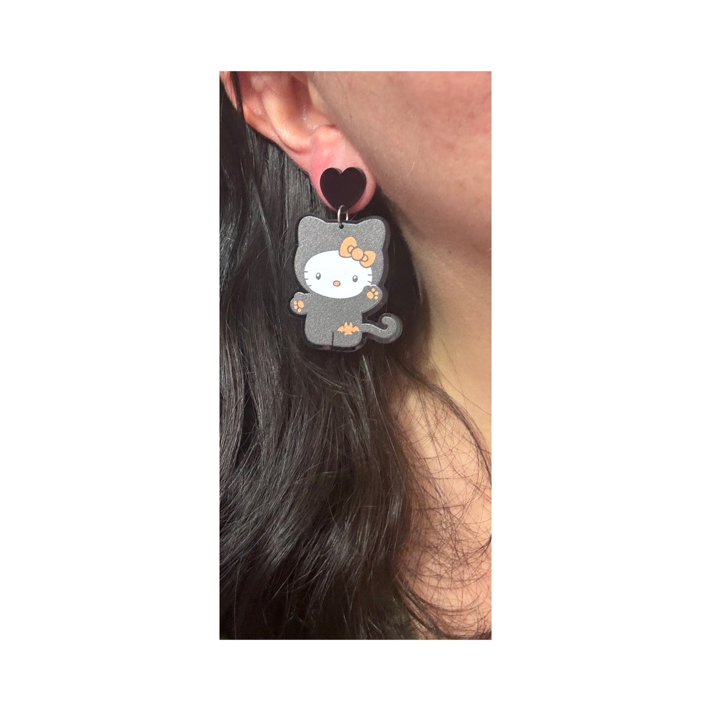 Kawaii Kitty Black Cat Drop Earrings