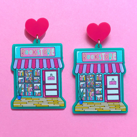 Aqua & Pink Bookstore Drop Earrings