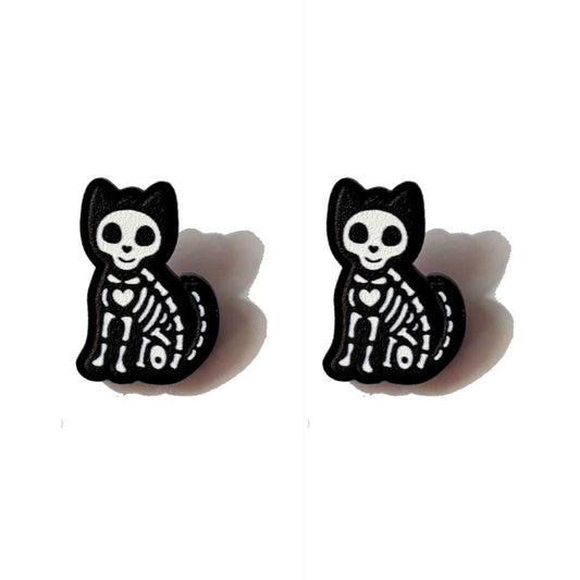 Skeleton Cat Post Earrings