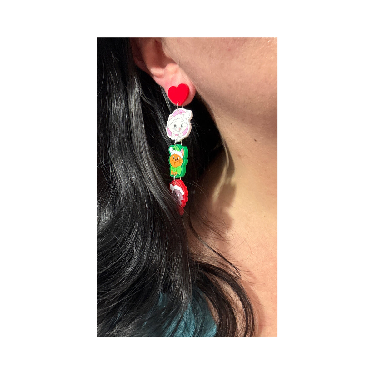 Holiday Cat Siblings Tiered Drop Earrings