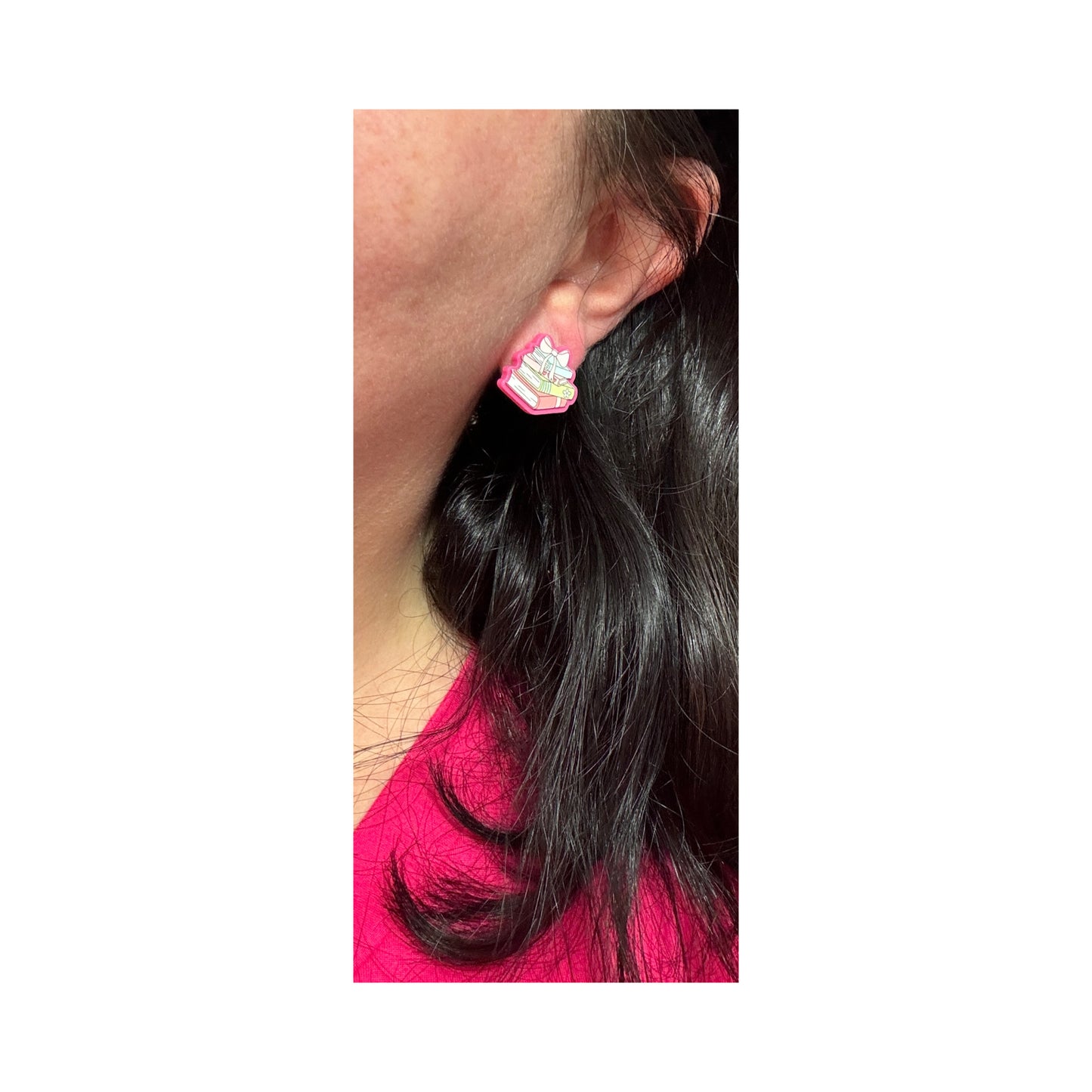 Hot Pink Bookstack Post Earrings